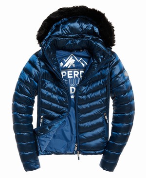 Superdry Hooded Luxe Chevron Fuji Női Kabát Kék | KUODA4952